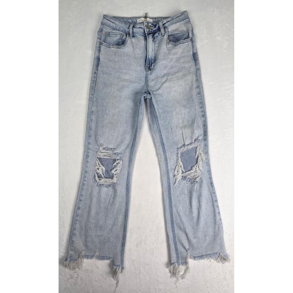 Jeans Risen Womens Size 5 Blue Distressed High Rise Straight Leg Denim
